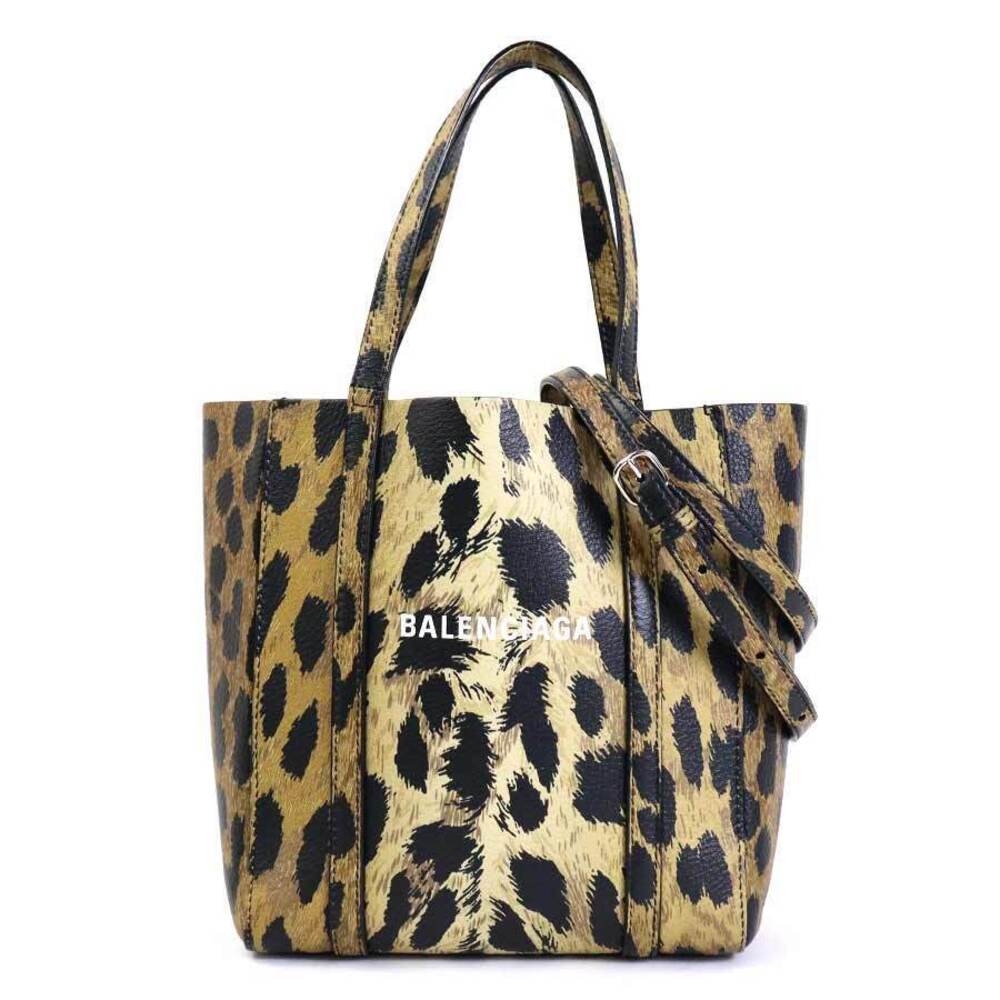 Balenciaga 2way Handbag Crossbody Leopard Leather Brown Black